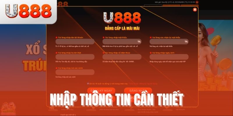 Nhập các thông tin cần thiết